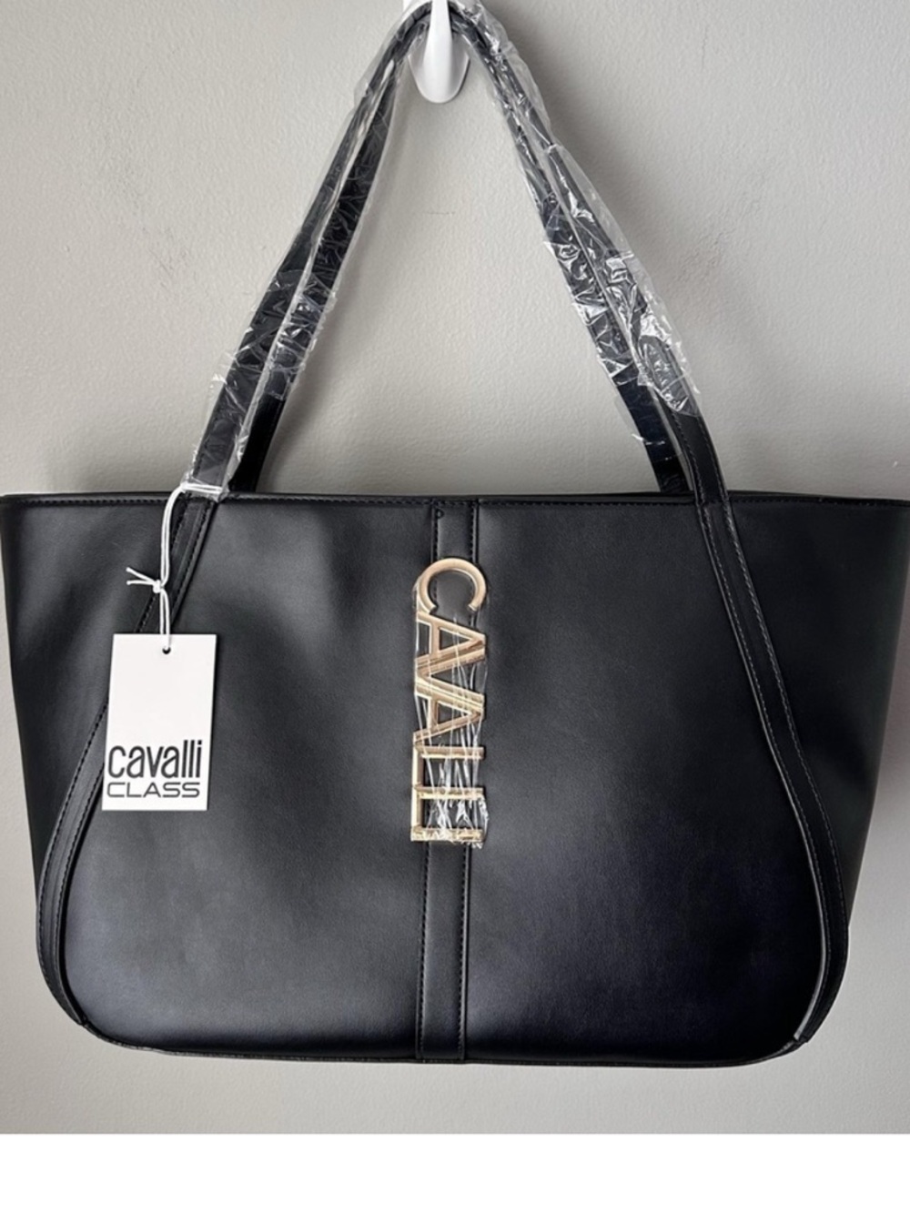 Cavalli Class Black Tote with Gold Logo Accent nwt